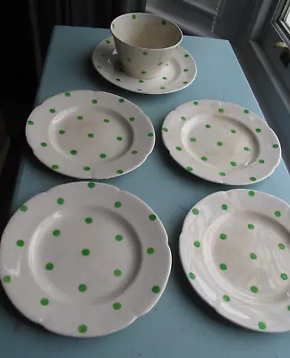 Buy Vintage TG Green Polka Dot C338 Green Spots Dinner Side Plates Sugar Bowl Props • 25£