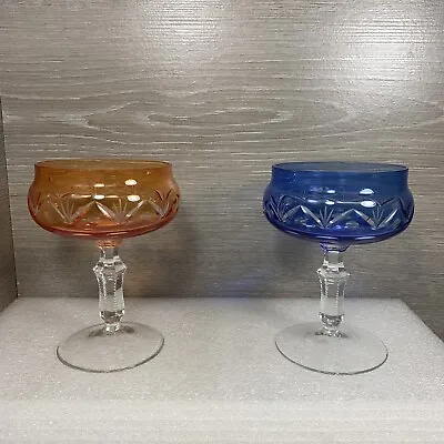 Buy Bohemian Crystal Cut To Clear Champagne Glasses 5 1/8” - Blue And Orange • 85.05£