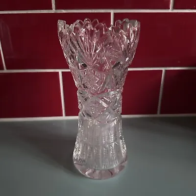 Buy Heavy Crystal Cut Glass Vase Jagged Edge 20cm Tall • 9.99£