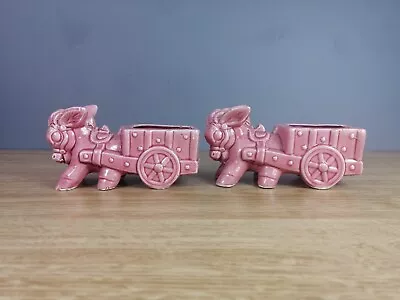 Buy Pair Of Vintage Foreign Pink Donkey Pulling Cart Posy Vases / Pots • 6.50£