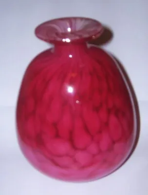 Buy Large Mottled Pink Mtarfa (Malta) Round Glass Vase, Signed On Base • 10£