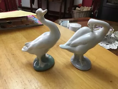 Buy Two Vintage Lladro Geese Figurines Porcelain China Duck Swan Geese 12cms Tall • 15£