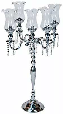 Buy 98cm Aluminium Candelabra Glass Shades Droppers Candle Holder Centrepiece  • 148£