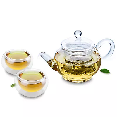 Buy 3in1 Tea Set -1x 320ml Heat Resistant Glass Mini Kungfu Teapot +2x Tea Cups • 13.33£