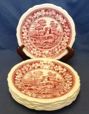 Buy Six Pink Red Copeland Spode's Tower Salad Plates - Oval Mark • 66.40£