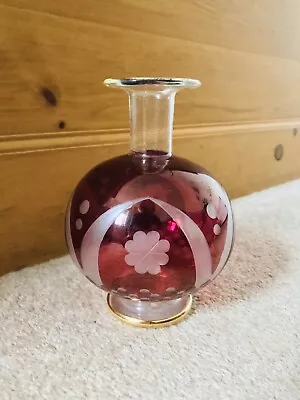 Buy Delicate Antique Vintage Cranberry Cut-to-clear Gilt Trim Ball Vase / Bottle • 25£