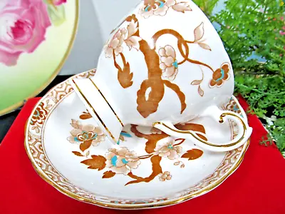 Buy TUSCAN Tea Cup And Saucer Tan  And Painted Bugs Pattern Teacup England 1940s • 22.60£