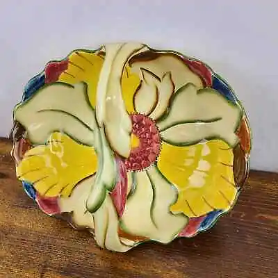 Buy Floral English Art Pottery Basket HJ Wood  England Hand Painted Vintage1950's • 38.35£