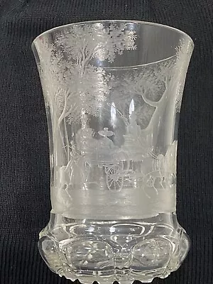 Buy Rare Biedermeier Bohemian Glass Beaker Vase 19c Carriage Ride Scene Engraved • 1,440.81£