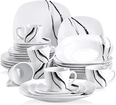 Buy 30Pc Complete Dinner Set Striped Crockery Porcelain Plates Bowls Mugs Cup Saucer • 64.99£
