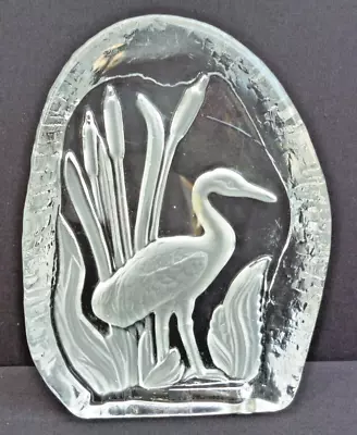Buy Vintage  Crystal Glass  Paperweight Heron In Reeds - 5 5/8  X 4 1/4  Great Cond • 4.99£