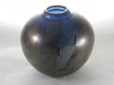 Buy Isle Of Wight Dark Blue And Gold Azurene Ball Vase • 55£