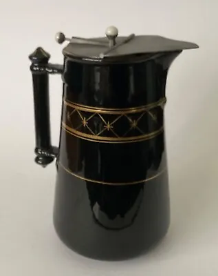 Buy Victorian Black & Gold Lidded Jug With A Hanley Pewter Lid • 18£