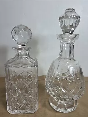 Buy (Set Of 2) Vintage Heavy Cut Glass Crystal Liquor Decanter W/ Square Stopper • 47.16£