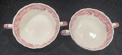 Buy PAIR Of Spode Double-Handled Soup Bowls Red RHINE Copeland England VGUC Crazed • 28.45£