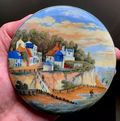Buy Prattware Pot Lid Pegwell Bay & Cliffs Early 1850's Example Large Size 120mm • 25£