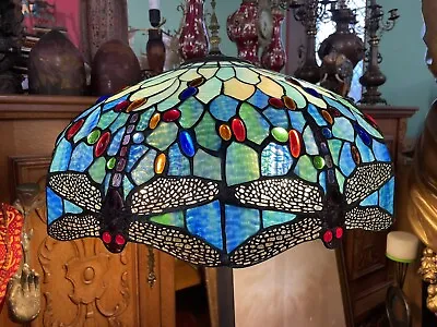 Buy X-Large Tiffany Floor Lamp Blue Dragonfly Stained Glass Interiors 3 Bulbs D 54cm • 640£