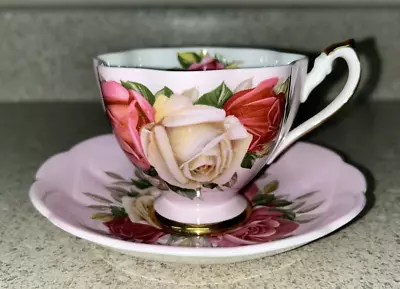 Buy Vintage Queen Anne Teacup & Saucer Pink And Gold With Roses Fine Bone China • 33.15£