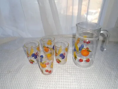 Buy Vintage/Retro Water Tumbler & 4 Glasses Fruits Design ITALY VGC • 16.99£
