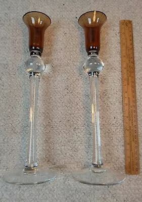 Buy Candle Stick Holders, Pair Of Tall Glass Candlestick Holders, 29.5cm/11 , Glass • 9.99£