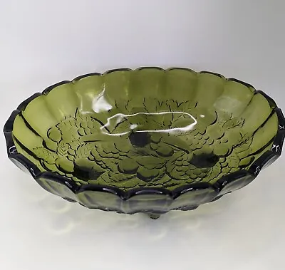 Buy Vintage Harvest Grape Indiana Green Glass Footed Oval Center Fruit Bowl 12” • 22.72£