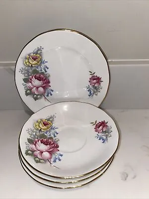 Buy Royal Vale Flowered 4 Saucer  5 Plates Bone  China Gold Trim Made In England GS7 • 5.99£