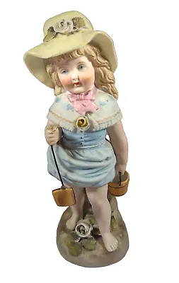 Buy Figure Of A Little Girl Gardening With Bucket & Spade Bisque Pottery Antique  • 29£
