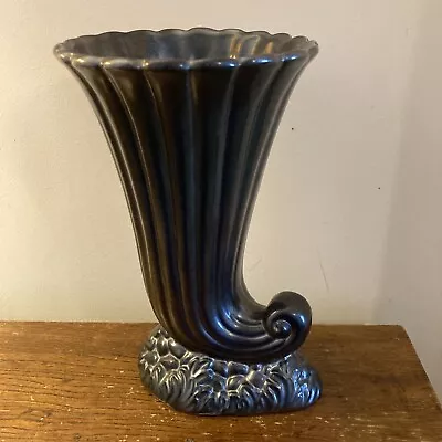 Buy Vintage Dartmouth 286 England Silvery Black Ceramic Cornucopia Vase • 15£