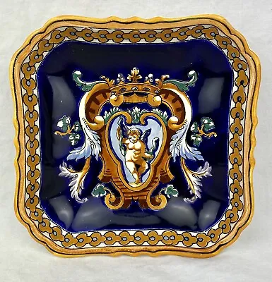 Buy RENAISSANCE BLUE DECO, GIEN EARTHENWARE MANUFACTURE - French Antique Square Dish • 115.26£