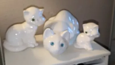 Buy Vintage Set Of 3 Portuguese Elba Alcopaca White Porcelain Cats With Glass Eyes • 25.25£