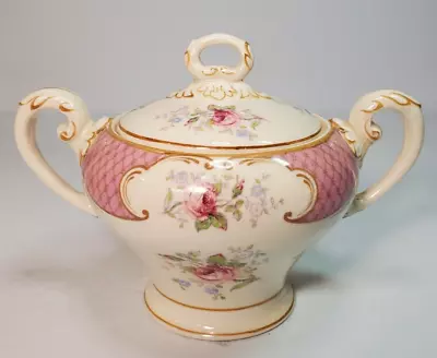 Buy Myott Staffordshire England Sugar Bowl & Lid Rose Pink With Gold Trim Covered • 48.14£