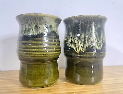 Buy Cliff Youghal Irish Studio Pottery - 2x Vase/Pots/Cups - 10cm - Green Glaze • 20£