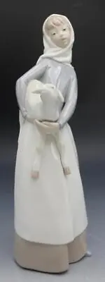 Buy Lladro Girl Standing With Lamb #4584 Large Vintage Porcelain Figurine • 71.13£