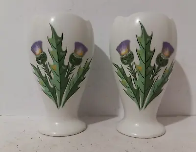 Buy Vintage Bud Style Pair Small Vases Hand Painted Thistle Pattern Radford • 9.80£