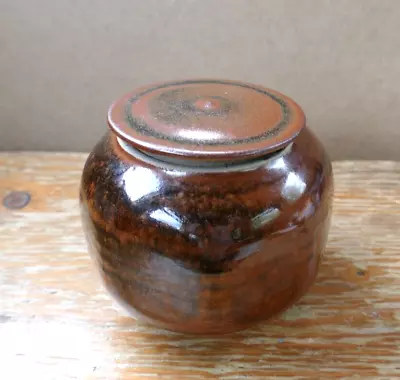 Buy Studio Pottery Lidded Pot- 9cm High X 11cm Diameter- Mottled Brown- Excellent • 7.95£