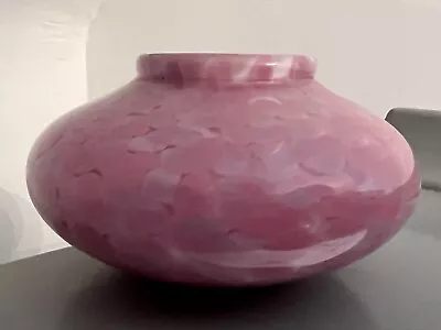 Buy Pink Amethyst Hand Blown Squat Art Glass Vase Signed Pontil Mottled Rose Bowl • 19.99£