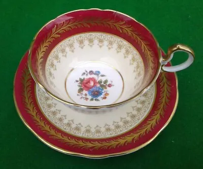 Buy Aynsley “burgundy Floral” Cabinet Tea Cup And Saucer. • 12.99£