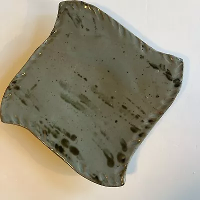 Buy Unique Studio Art Pottery Footed Plate Blue Gray Black Glaze Signed EDEN • 23.98£