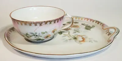 Buy Antique Hand Painted Germany RS Prussia Porcelain Snack Set Rose Blush Pink  • 17.65£