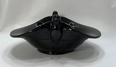 Buy VINTAGE Black Amethyst Depression L E Smith Bird Handle Glass Decorative Bowl • 31.63£