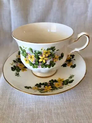 Buy Queen Anne Bone China Tea Cup And Saucer  Made In England Yellow Flowers Clovers • 14.23£