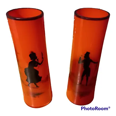 Buy Two Vintage Art Deco Bohemian Czech Tango Glass Silhouette Vase 7 3/4  Inch High • 35£