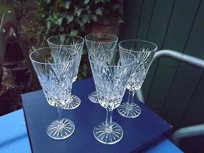 Buy Tyrone Crystal Antrim Pattern Set Of 5 Large White Wine Stemmed Glasses Stamped • 65£