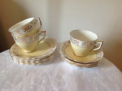 Buy Bone China Pale Yellow And Gold Filligree Gilded Teaset 14 Pieces • 15.95£