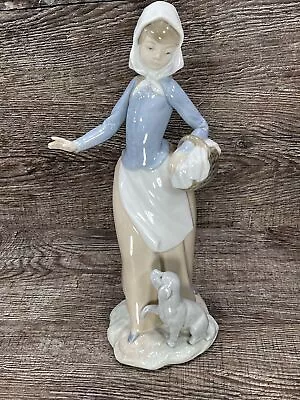 Buy NAO By Lladro Girl Holding Basket And Puppy Dog, Hand Made In Spain • 101.27£