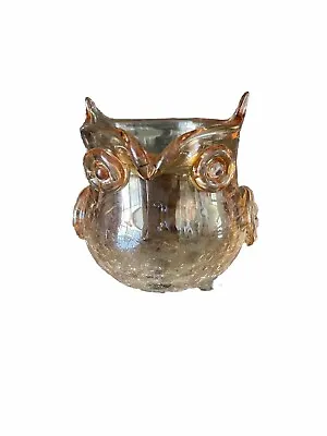 Buy Murano Style Marigold Iridescent Crackle Art Glass Figural Owl Vase Candleholder • 13.39£