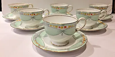 Buy 6 Aynsley Bone China Footed Tea Cups & Saucers B4595 Unsure Of Pattern Name • 69.60£