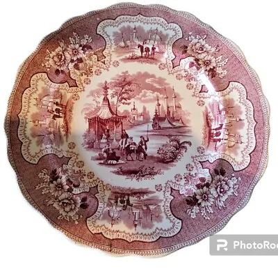 Buy William Adams Red Palestine Transferware Dinner Plate 10.5  Antique Circa 1835 • 37.35£