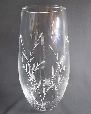 Buy Lovely Quality Vintage Heavy Crystal Glass Flower Vase Etched Leaf Design • 14.97£