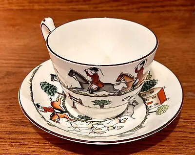Buy Crown Staffordshire England Fine Bone China Hunting Scene Footed Cup & Saucer • 65.44£